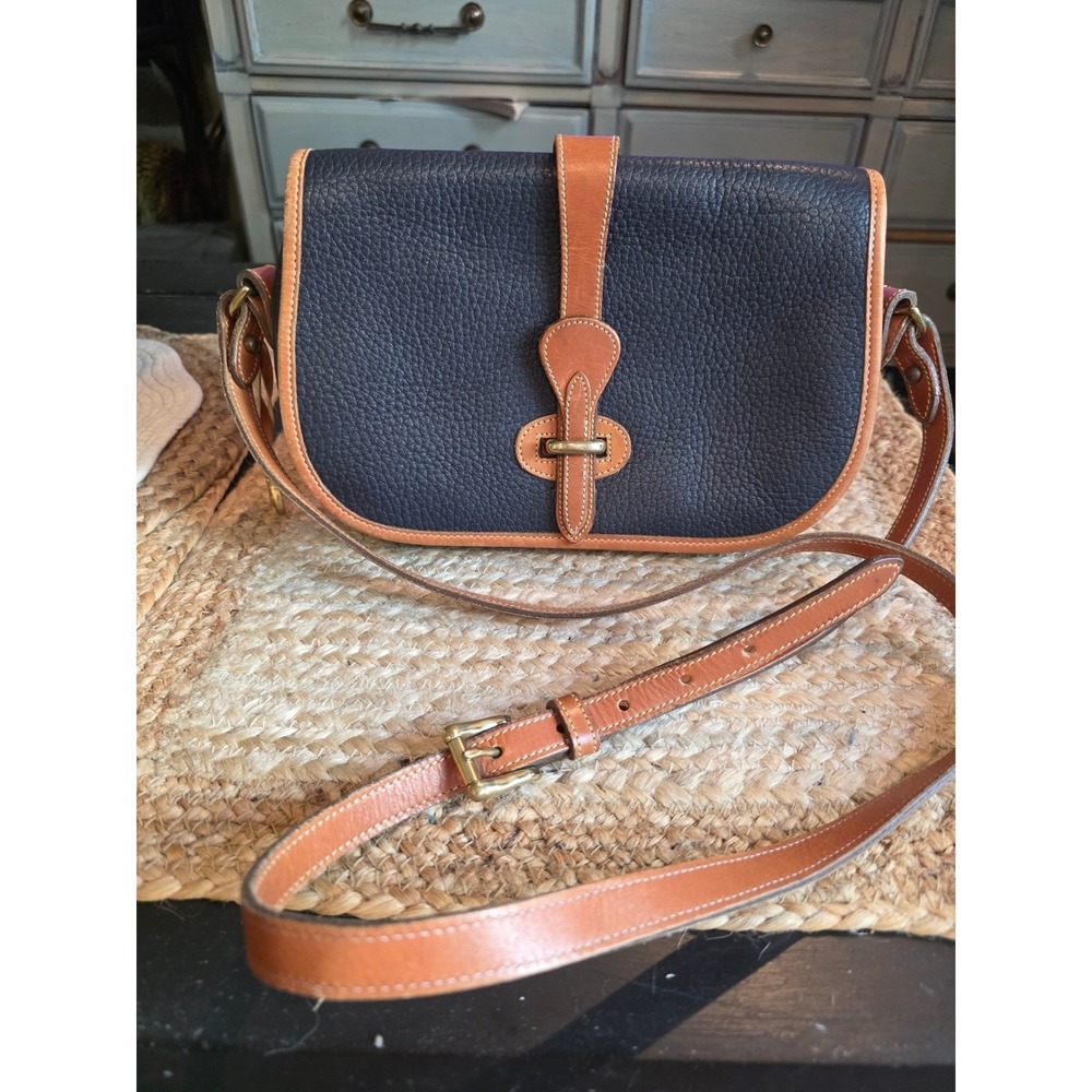 Dooney & Bourke Vintage All Weather Leather Crossbody Bag Navy Tan USA Made